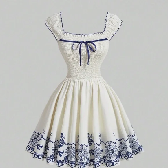 SOLD Women's Floral Print Ruffle Trim Pleated Hem Dress Size M/6 NWOT - Picture 1 of 4